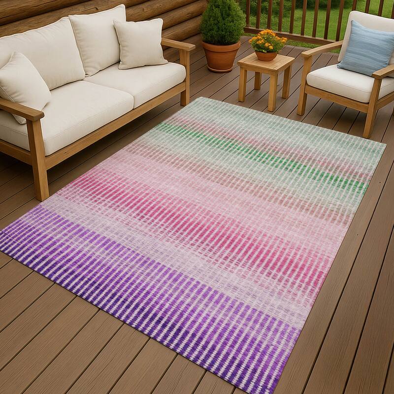 Machine Washable Indoor/ Outdoor Contemporary Stripes Chantille Rug