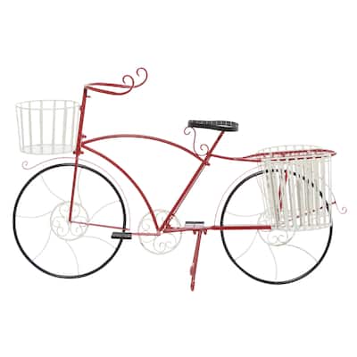Metal Bike Indoor Outdoor Plantstand with Basket and Saddle Bag Planters - Red - Roche River Decor