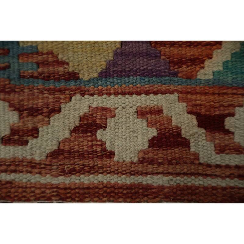 Hand Woven Oriental 100% Wool Carpet Southwestern Geometric Red Kilim Area Rug - 2' 11'' X 2' 1''
