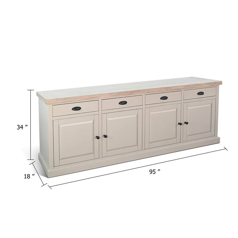 Loma Sideboard Buffet Server, 95 Inch, 4 Cabinet Doors, Light Gray Wood