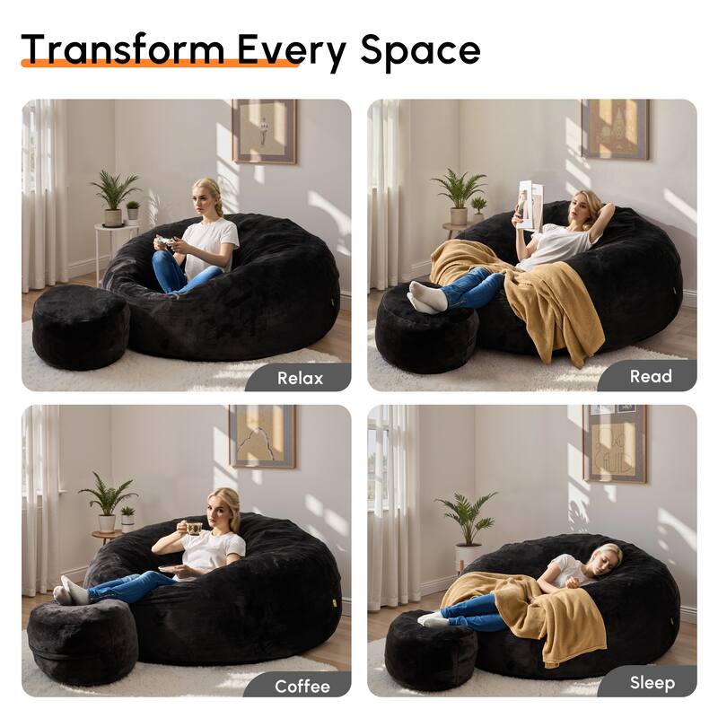 HOOOWOOO Dutch Velvet Fabric Bean Bag Chair with Ottoman