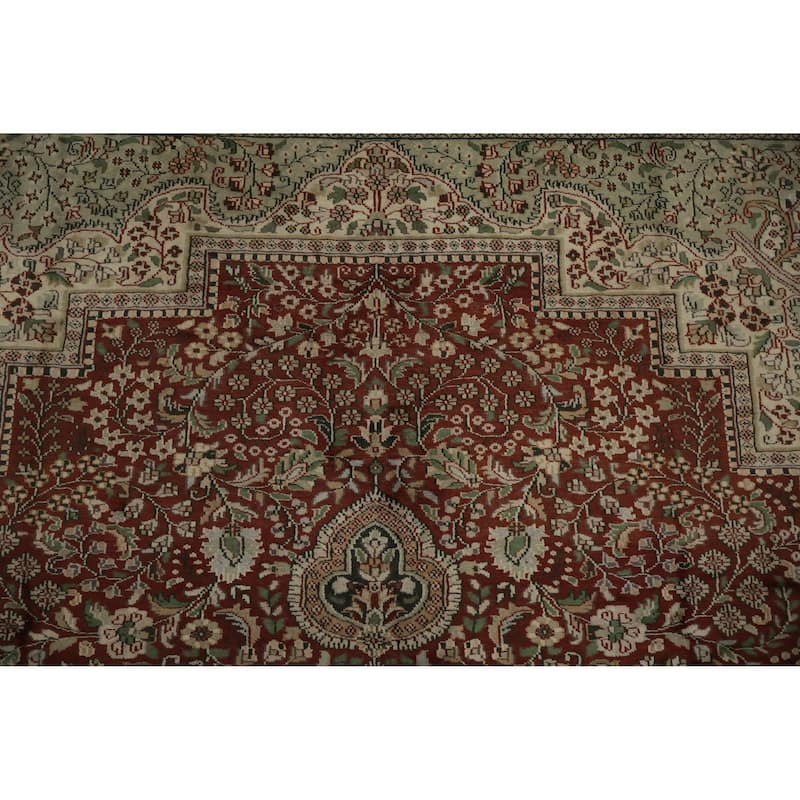 Hand Knotted Oriental Silk Carpet Traditional Floral Oranges & Rust Bokhara Area Rug - 12' 2'' X 8' 11''