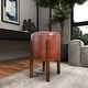 preview thumbnail 11 of 15, Brown Teak Wood Handmade Upholstered Leather Stool with Wood Legs