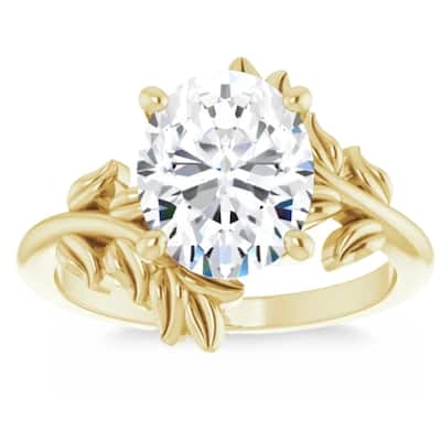 Certified 3Ct Oval Solitaire Diamond Engagement Ring Gold Lab Grown Leaf Floral