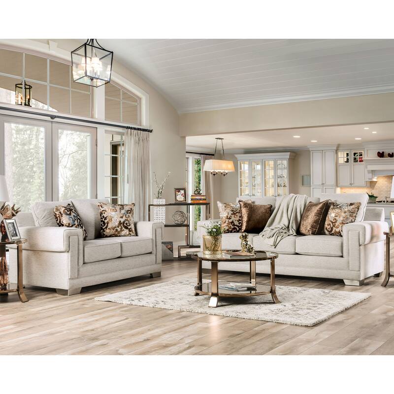 Grett Transitional Grey Wood Padded Loveseat by Furniture of America
