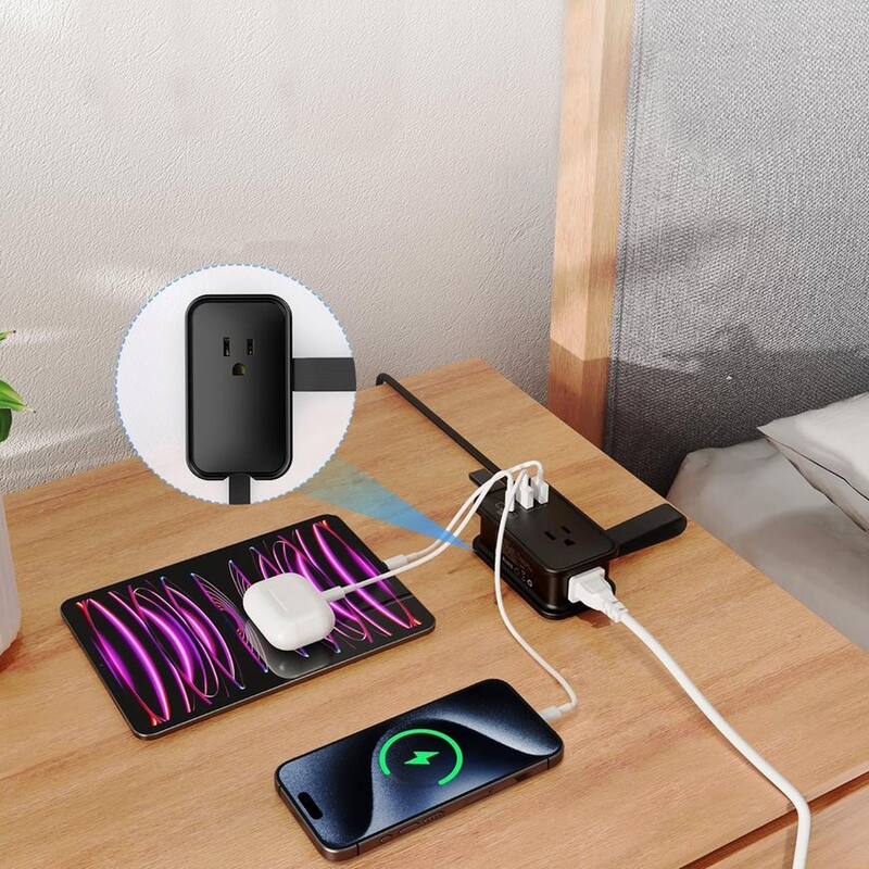 Portable Travel Power Strip with USB Ports 3ft travel extension cord