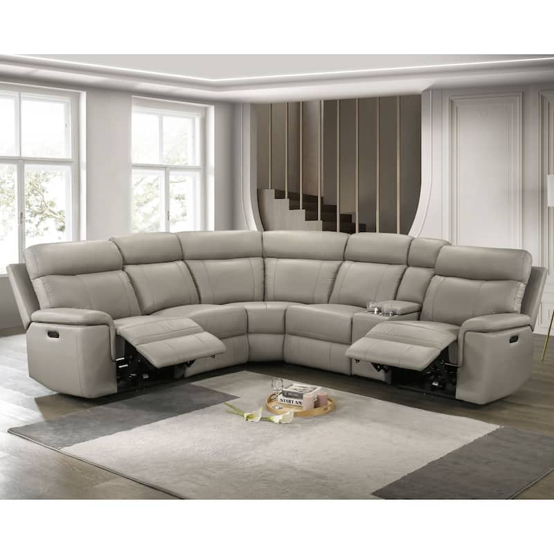 Furniture of America Joren Modern FSC Certified Leather Match Power Recline Sectional with Console and USB Port