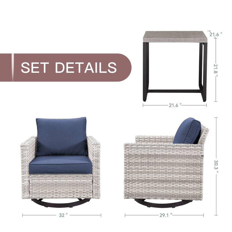 Gymojoy 3 Pieces Outdoor Wicker Swivel Rocker Patio Set