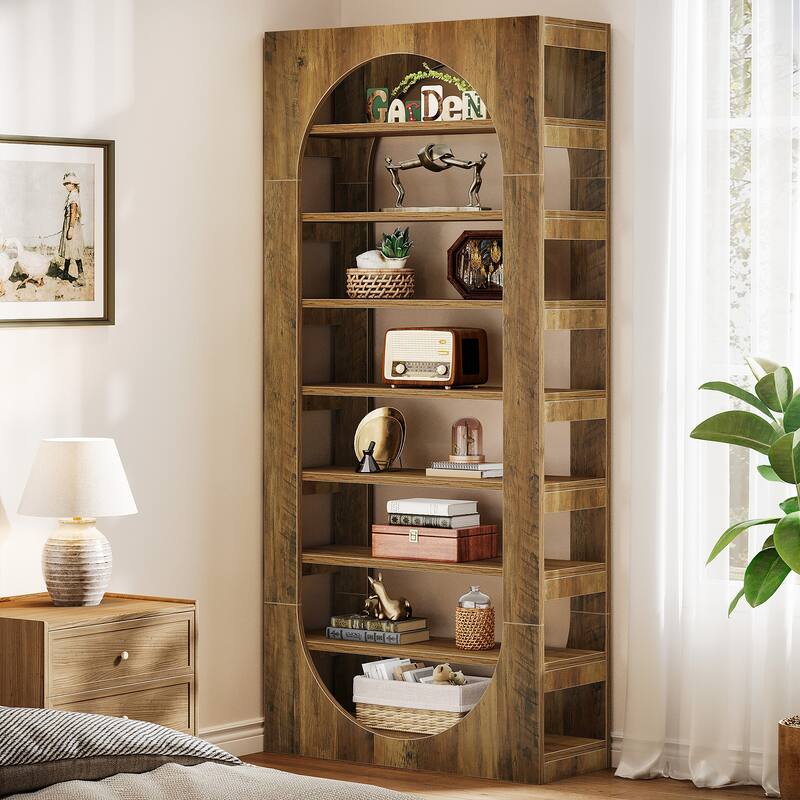 70.87" Arched Bookshelf, Wooden Bookcase with Storage, Book Shelf for Living Room, Bedroom, Office, Library