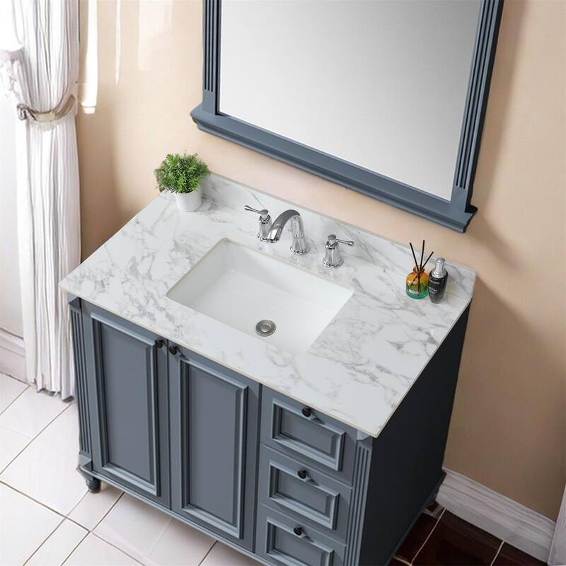 Durable Bathroom Vanity Top with Undermount Ceramic Sink, Backsplash, and Overflow Hole - 42.99in L