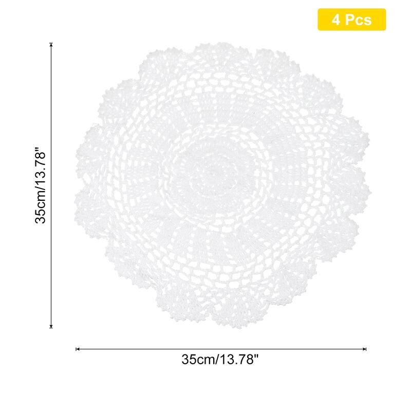 Crochet Doilies, 4 Pcs Handmade Lace Crochet Placemat Coaster, White - 13.78-Inch