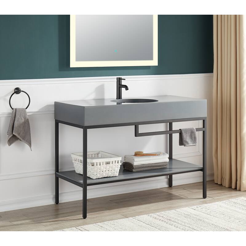ANZZI Siena 48 in. Console Sink in Matte Black with Matte Grey Counter Top