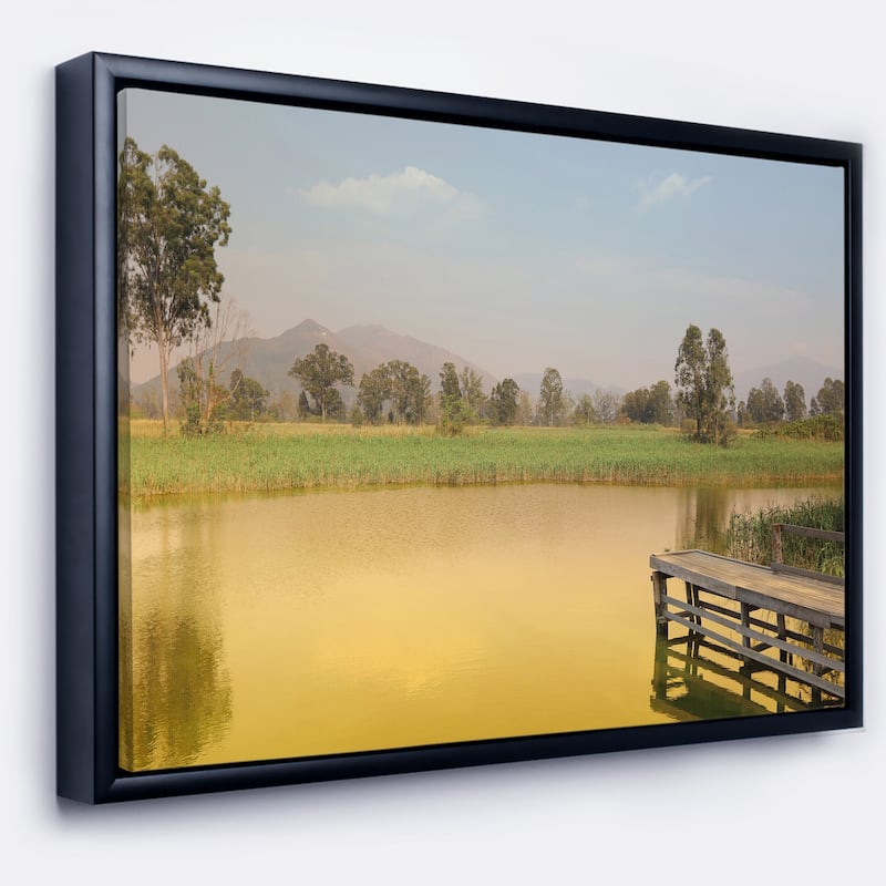Designart "Wetland of Nam Sang Wai Yellow" Large Seascape Art Framed Canvas Print - 32 in. wide x 16 in. high - Black