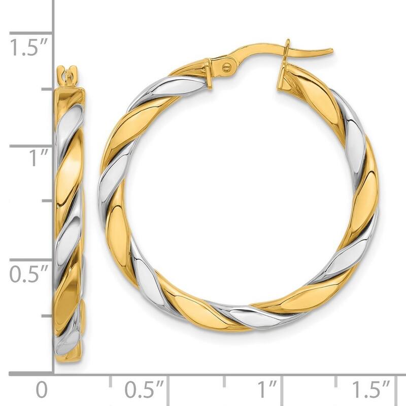 Curata 14k Two Tone Gold Polished Twisted Hoop Earrings - 31x31mm