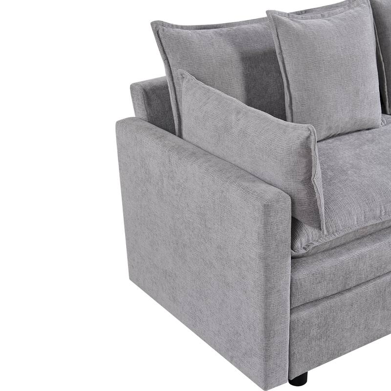Grey 108.66" L-Shaped 4-Seat Sofa with Convertible Chaise and Ottoman