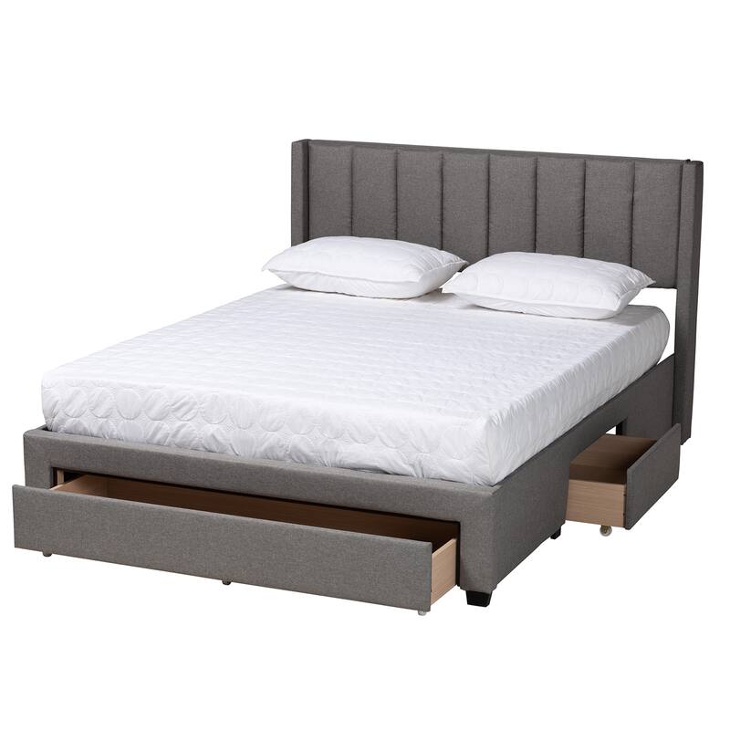 Coronado Mid-Century Modern & Transitional Fabric Storage Platform Bed with 3 Drawers