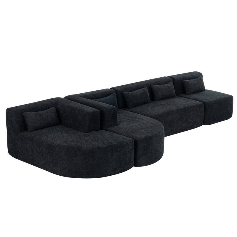Convertible Sectional Sofa with 2 Curved Chaise Lounges, 143.7" Upholstered Sofa Free-combined Sofa Couch with 5 Back Pillows