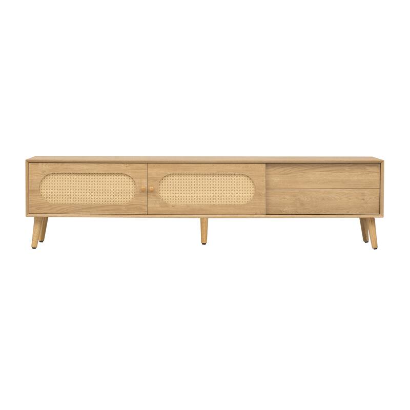 TV Stand for TVs up to 80'' , Modern Farmhouse Media Console, Entertainment Center with Solid Wood Legs