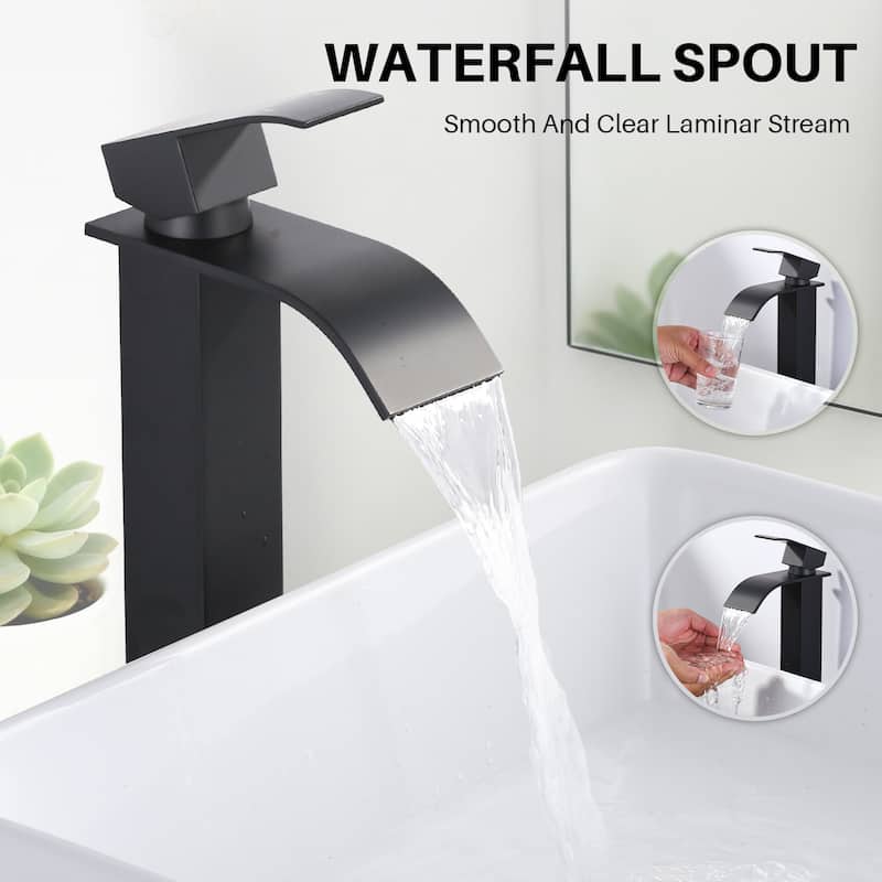 WOWOW Single Handle Single Hole Waterfall Bathroom Vessel Faucet