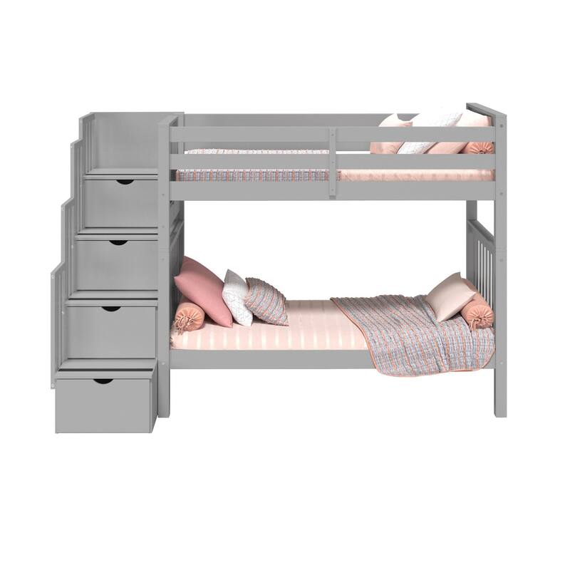 Taylor & Olive Trillium Tall Twin over Twin Stairway Bunk Bed, 4 Steps