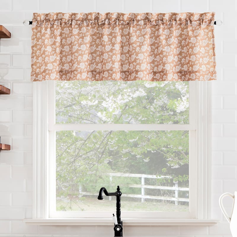 No. 918 Mistral Floral Semi-Sheer Rod Pocket 1-Piece Kitchen Curtain Valance - 54" x 14" - Terracotta