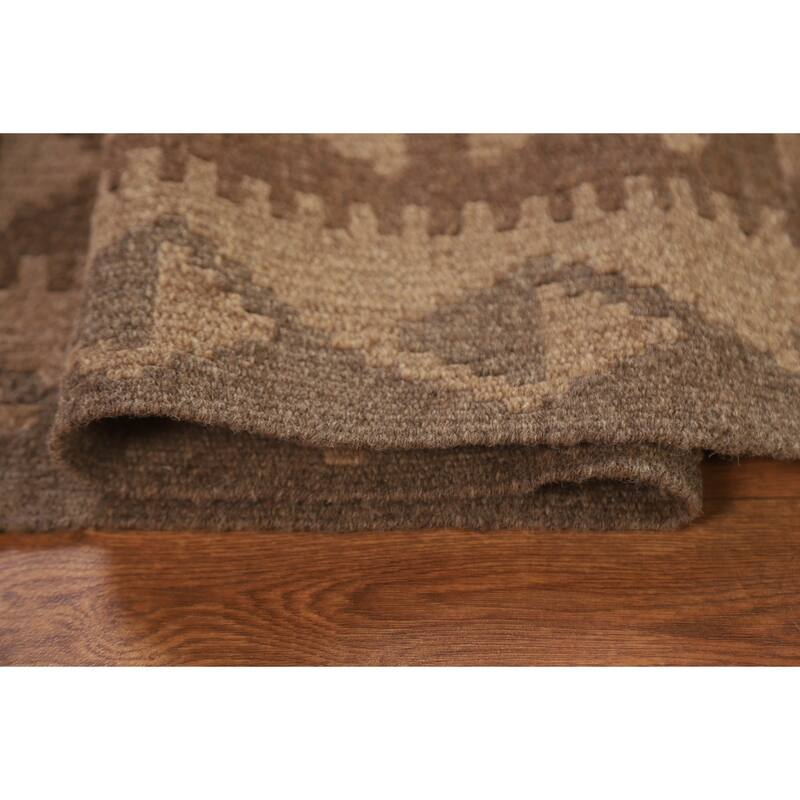 Brown Reversible Kilim Area Rug Flat-weave Oriental Wool Carpet - 5'5" x 8'1"