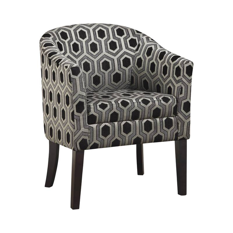 Rana Grey and Black Hexagon Print Barrel Back Accent Chair