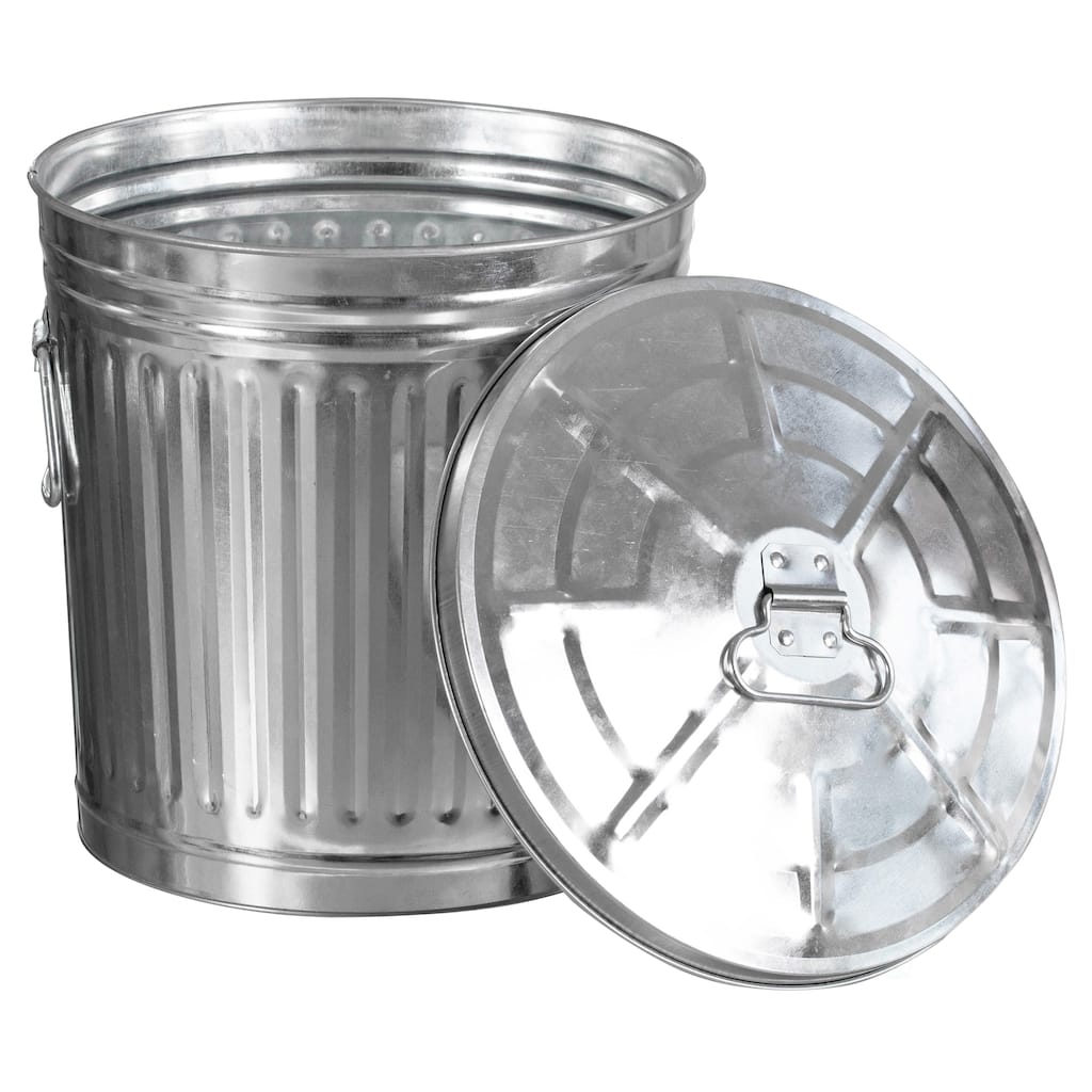 Round Galvanized Steel, Trash Can with Lid - Durable Metal Bucket for Backyard, Lawn, Garden and Yard Use