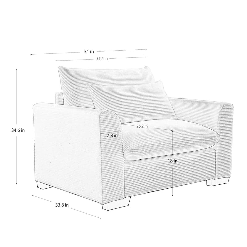 Corduroy Single Sofa Chair, Oversized Deep Seat Accent Couch Chair, Single Chair with Waist Pillow for Living Room, Bedroom