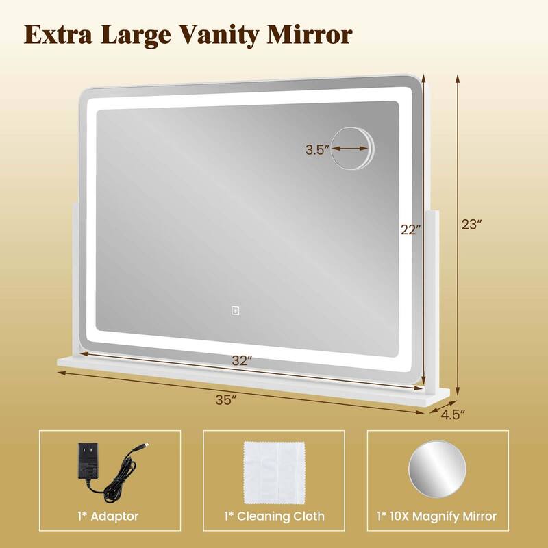 Costway 32" x 22" Large Makeup Mirror with Lights 10X Magnify Mirror - See Details