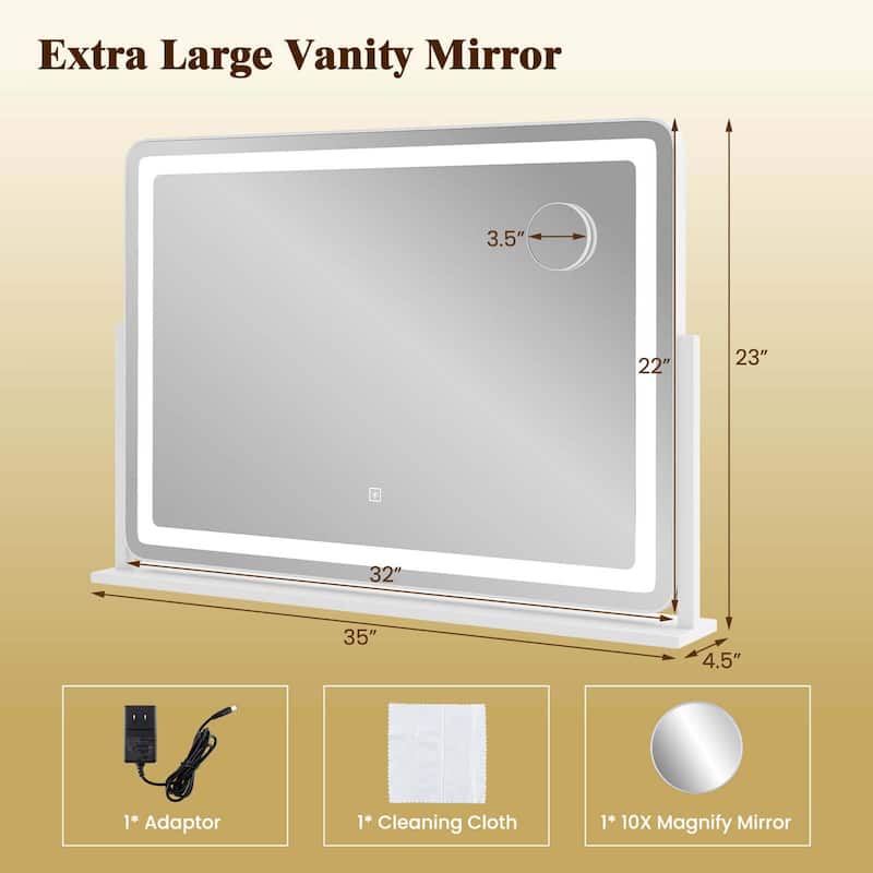 Lighted Vanity Makeup Mirror Shatterproof LED Mirror w/ Touch Control - White