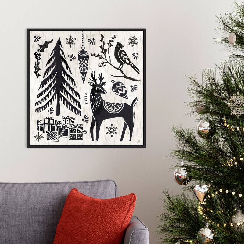 Woodcut Christmas V by Daphne Brissonnet Framed Canvas Wall Art