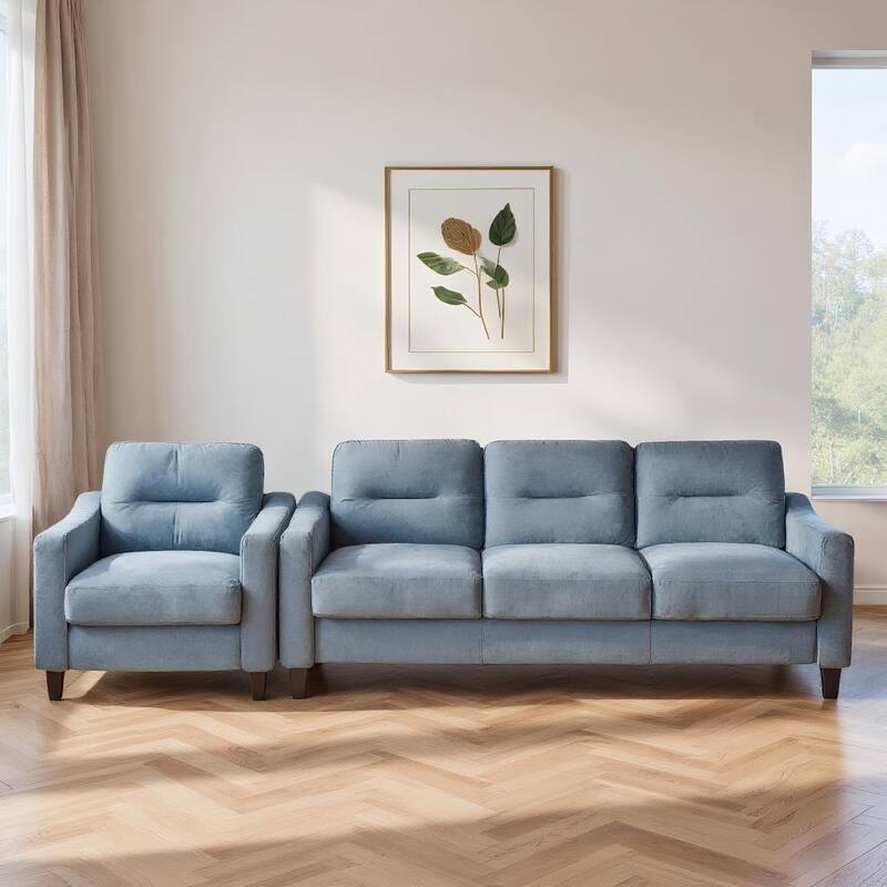 Modern Velvet Upholstered 3 Set Sectional Couches 3-Seater Sofa Loveseat and Single Chair with Solid Wood Frame