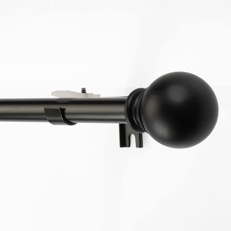 Deco Window 2 Pack Single Curtain Rod with Ball Round Finials & Brackets Set - 28" to 48", 5/8 Inch Diameter, Black Matte