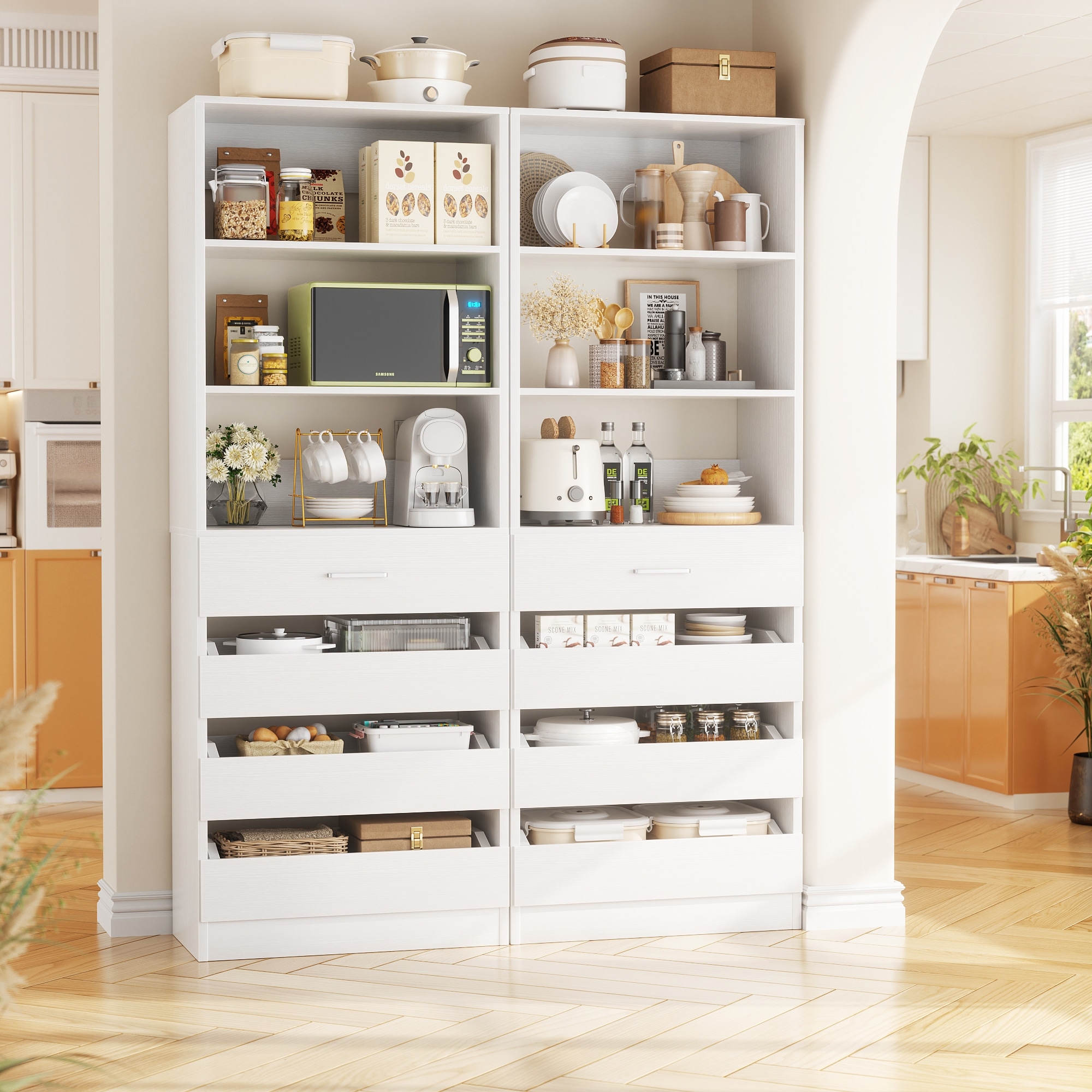 21.3'' W Closet System with 4 Wooden Drawers, 1.78FT Walk-in Closet Organizer Wardrobe with Adjustable Open Shelves