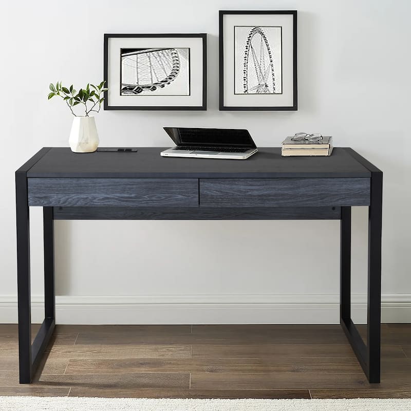 Q-Max 52"W Writing Desk With Two Drawers, Power Outlet, USB Ports - Modern Computer Table - Work Desk for Home, Office, Bedroom