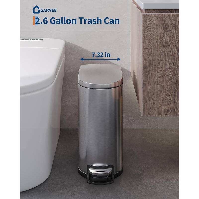 2.6 Gallon/10 Liter Slim Trash Can, Stainless Steel Garbage Bin with Removable Inner Bucket