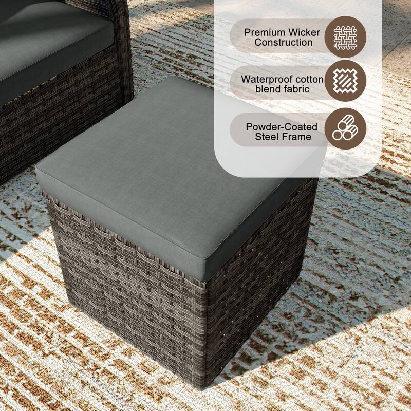 Outdoor Wicker Square Storage Ottoman with Plush Cushion