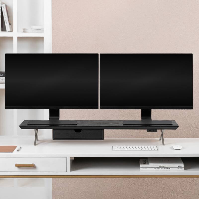 Jani Wood Monitor Stand Riser Desk - Ergonomic Design Stand, Desktop Organizer Table for Home, Office Workspace, Gaming Desk - Black