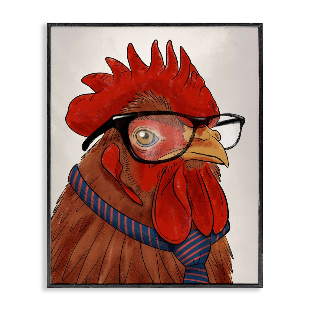 Stupell Trendy Rooster with Tie Framed Giclee Art Design By Marcus Prime