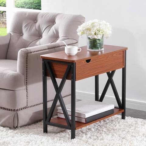 Ledel Flip Top End Table Side Table with Storage Shelf for Living Room Bedroom