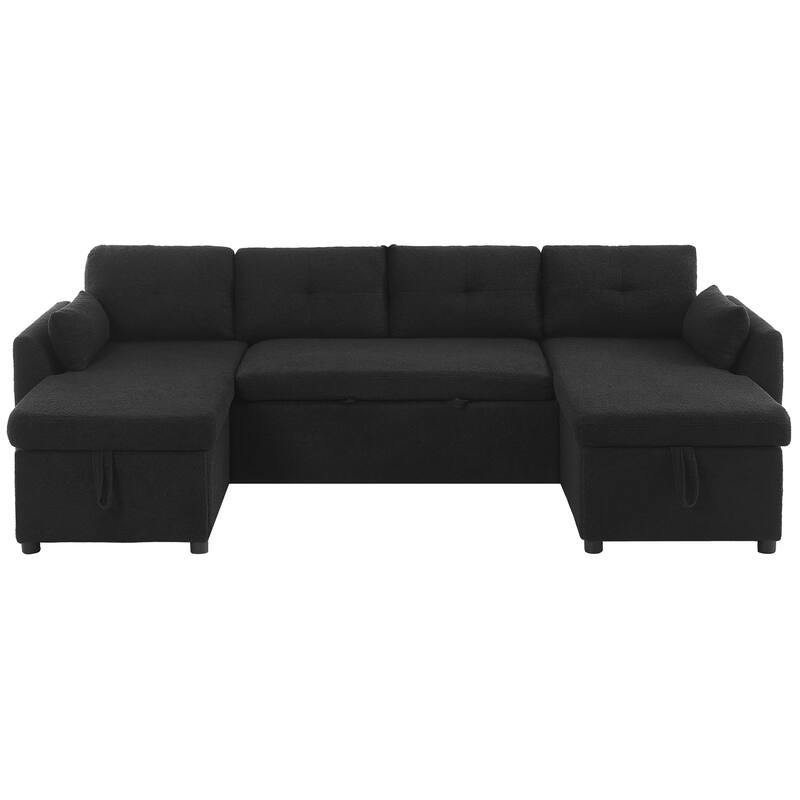 Oversized U-shaped Sectional Sofa with USB Ports, Dual Storage Chaise Lounges Sofa with Pull-out Bed Convertible Sleeper Sofa