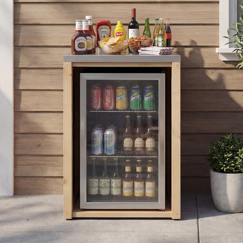 Modular Outdoor Kitchen Island Set, 100% Solid Wood BBQ Cabinet , Patio Kitchen Bar Table - 27.6"W(Wood)