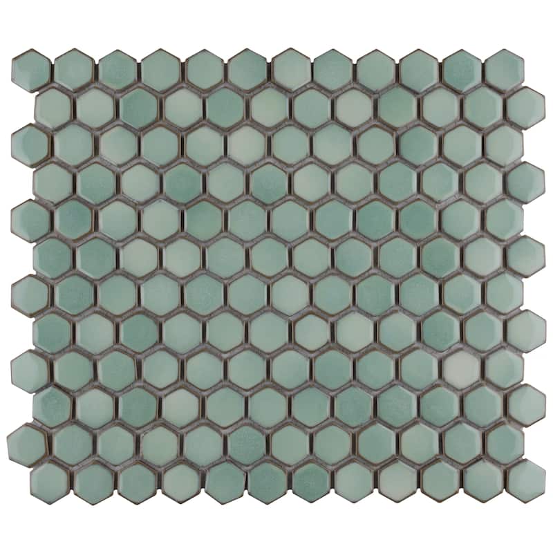 Merola Tile Hudson 1" Hex Mint Green 11-7/8" x 13-1/4" Porcelain Mosaic Floor and Wall Tile