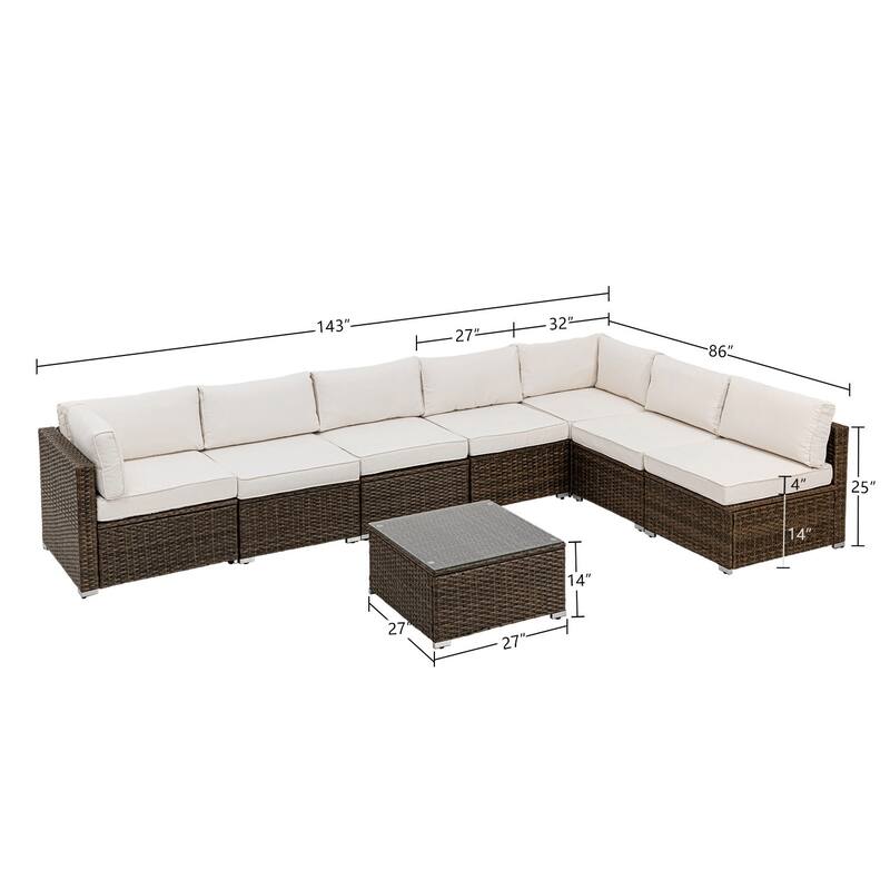 COSIEST 8-piece PE Wicker Outdoor Sectional Set with Cushions