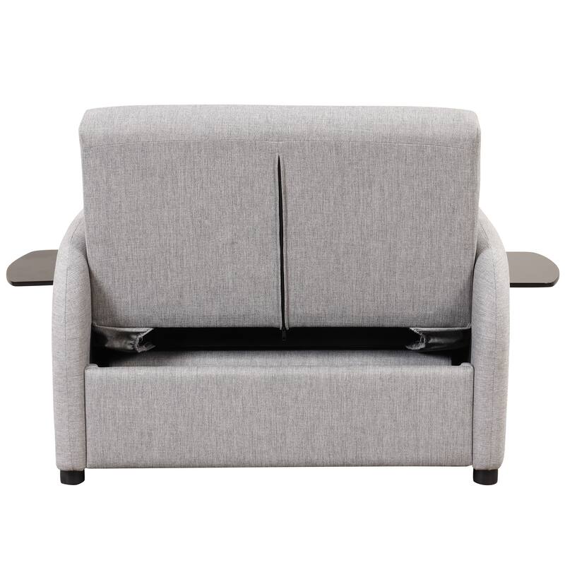 3-in-1 Pull Out Sofa Sleeper with Wing Table and USB Charge, Gray Linen