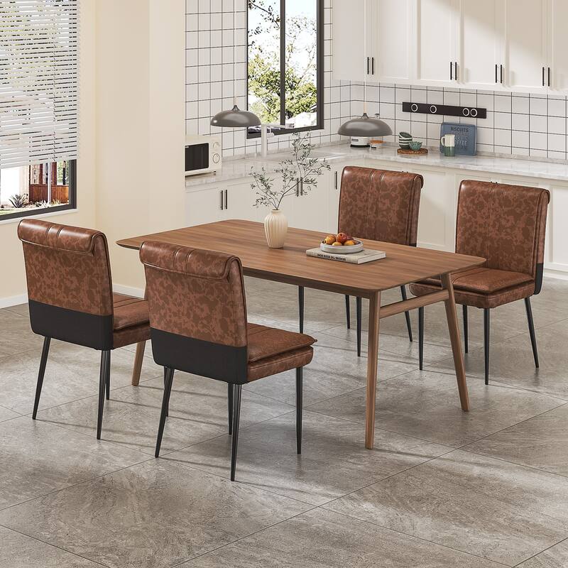 VECELO Foldable Dining Chair Set 2/4/6 Pack PU Leather Space Saving Chairs with Metal Legs Waterproof Kitchen Living Room Chairs - Brown - Set of 4