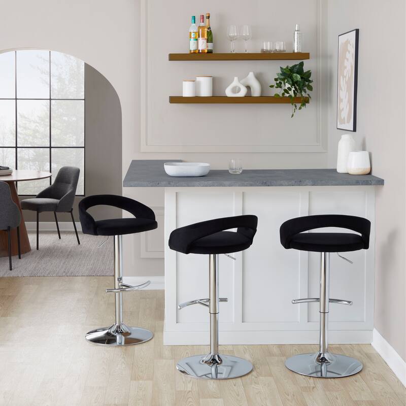 Grotto Upholstered Adjustable Barstool with Chrome Base