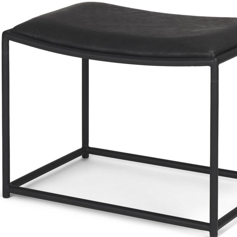 HomeRoots 23" Black Metal and Genuine Leather Footstool