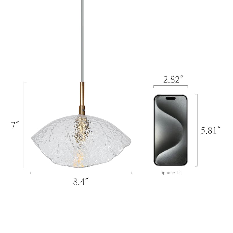 Ailly Modern Glam Mini 1-Light Kitchen Island Pendant Light with Textured Art Decor Glass - L 8.4" x W 3.9" x H 72.2"